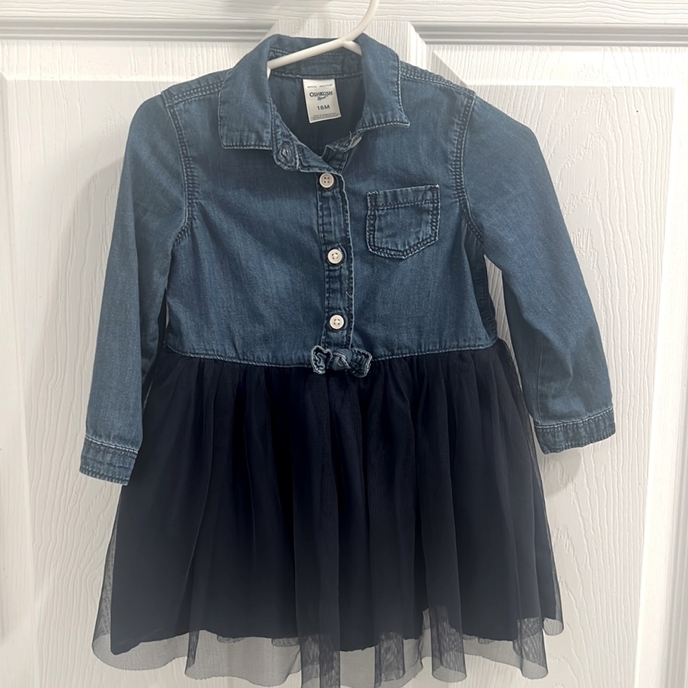 Chambray denim tulle skirt toddler dress